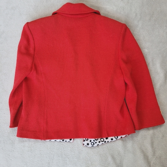 ST JOHN Blazer Red Vintage Marie Gray Collection Polka Dot Cheetah Trim 2 XS - Picture 10 of 15